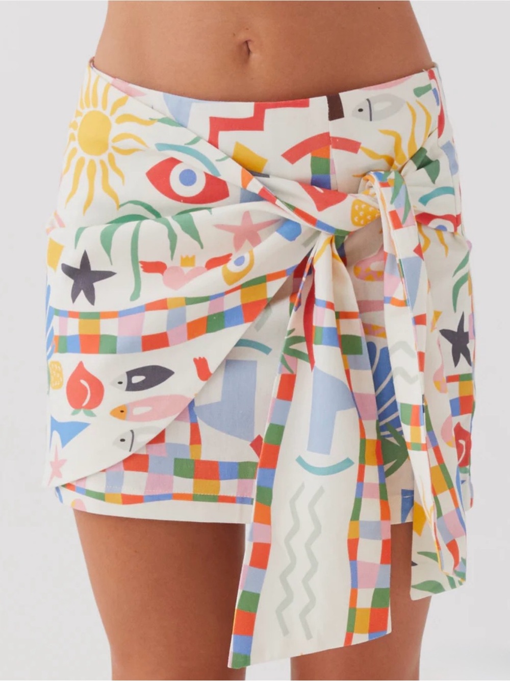 Peppermayo At First Light Linen Wrap Mini Skirt in Summer Palm
